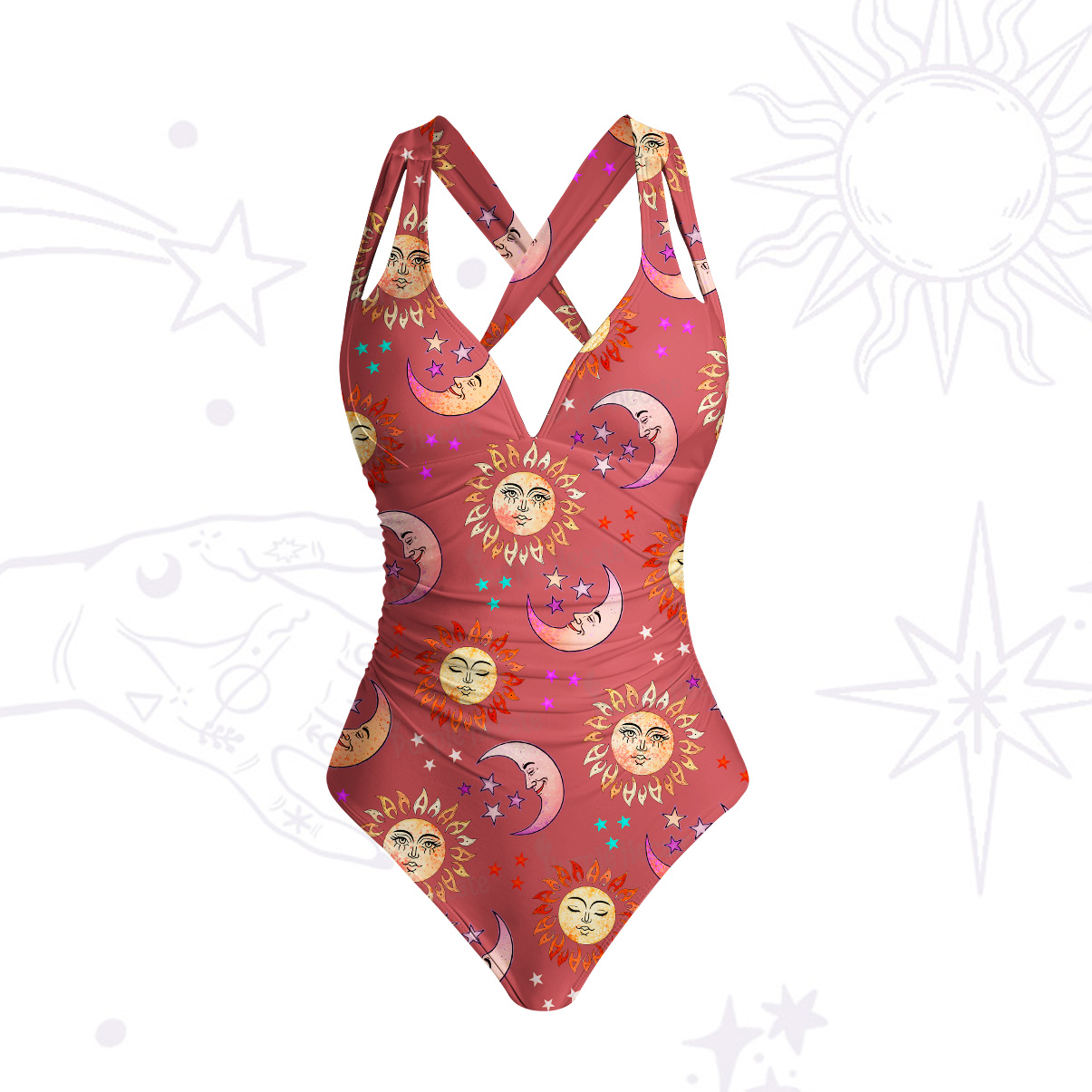 Purplehecate Dancing Suns and Lunar Dreams One-Piece Swimsuit