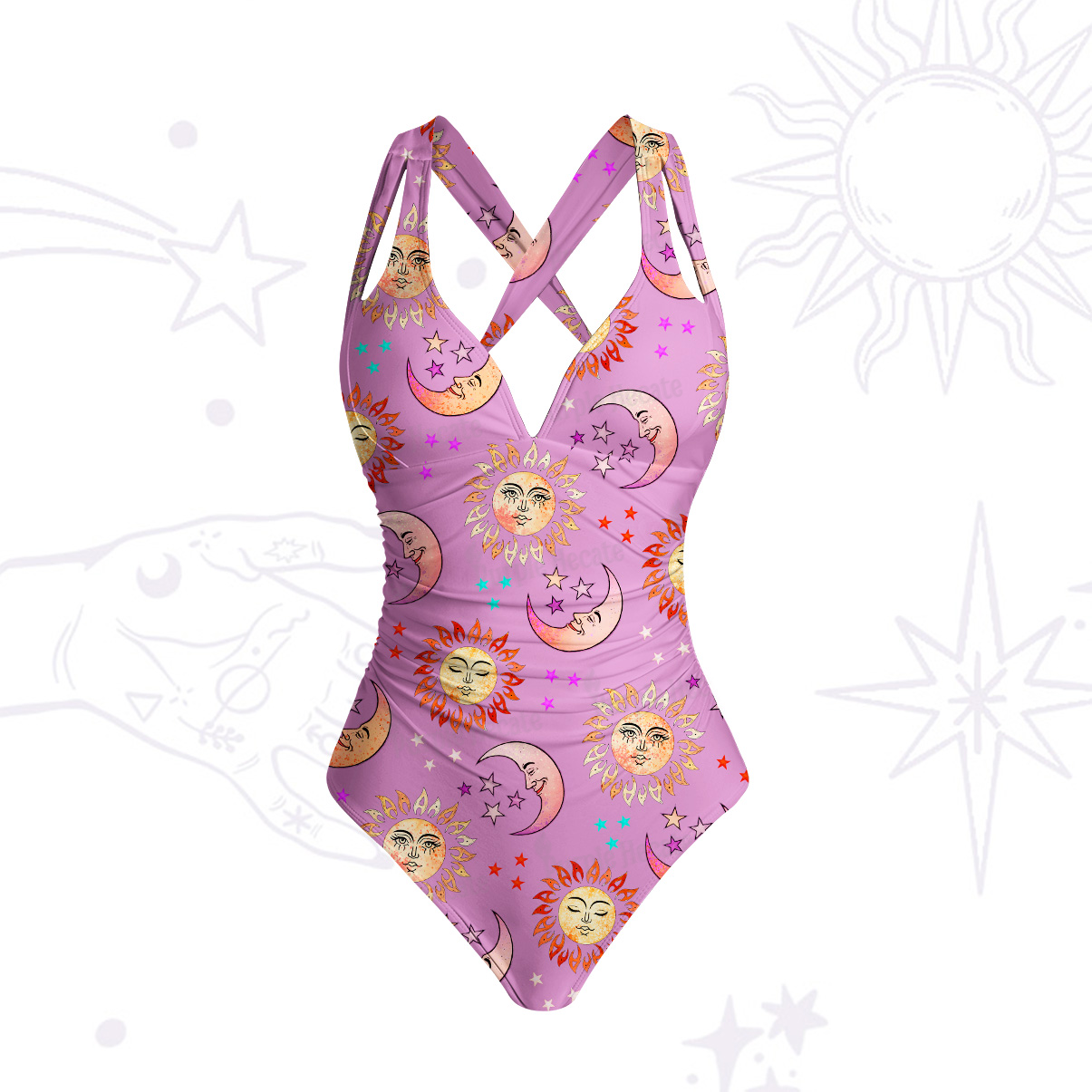 Purplehecate Dancing Suns and Lunar Dreams One-Piece Swimsuit