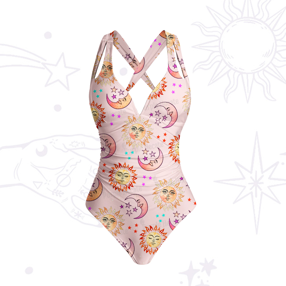 Purplehecate Dancing Suns and Lunar Dreams One-Piece Swimsuit