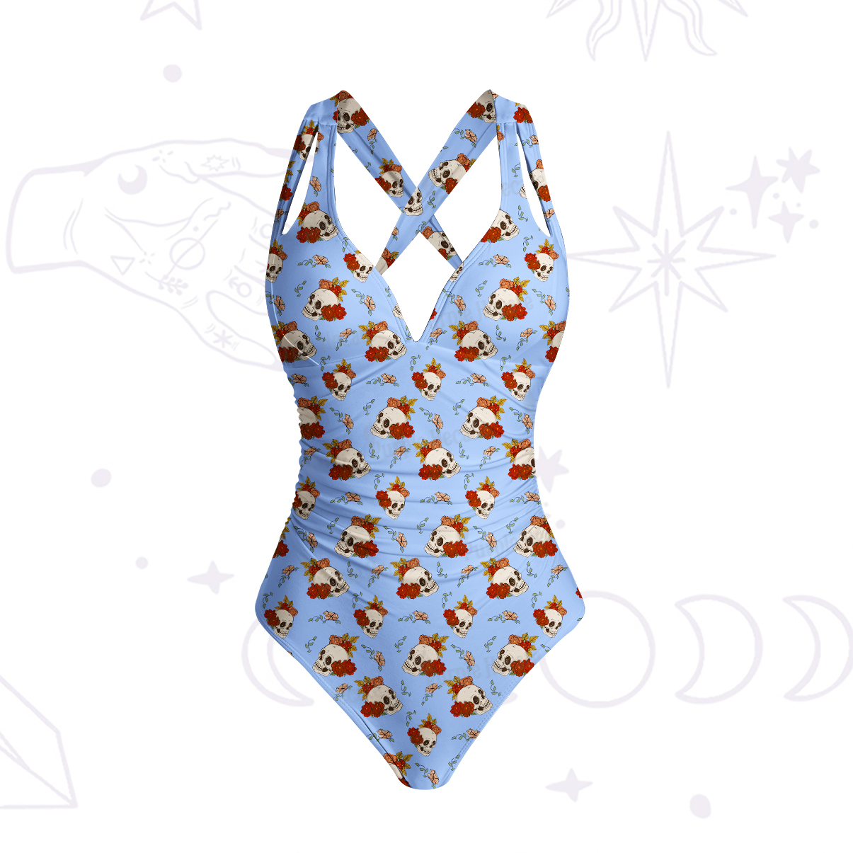 Purplehecate Flowers and Bones One-Piece Swimsuit