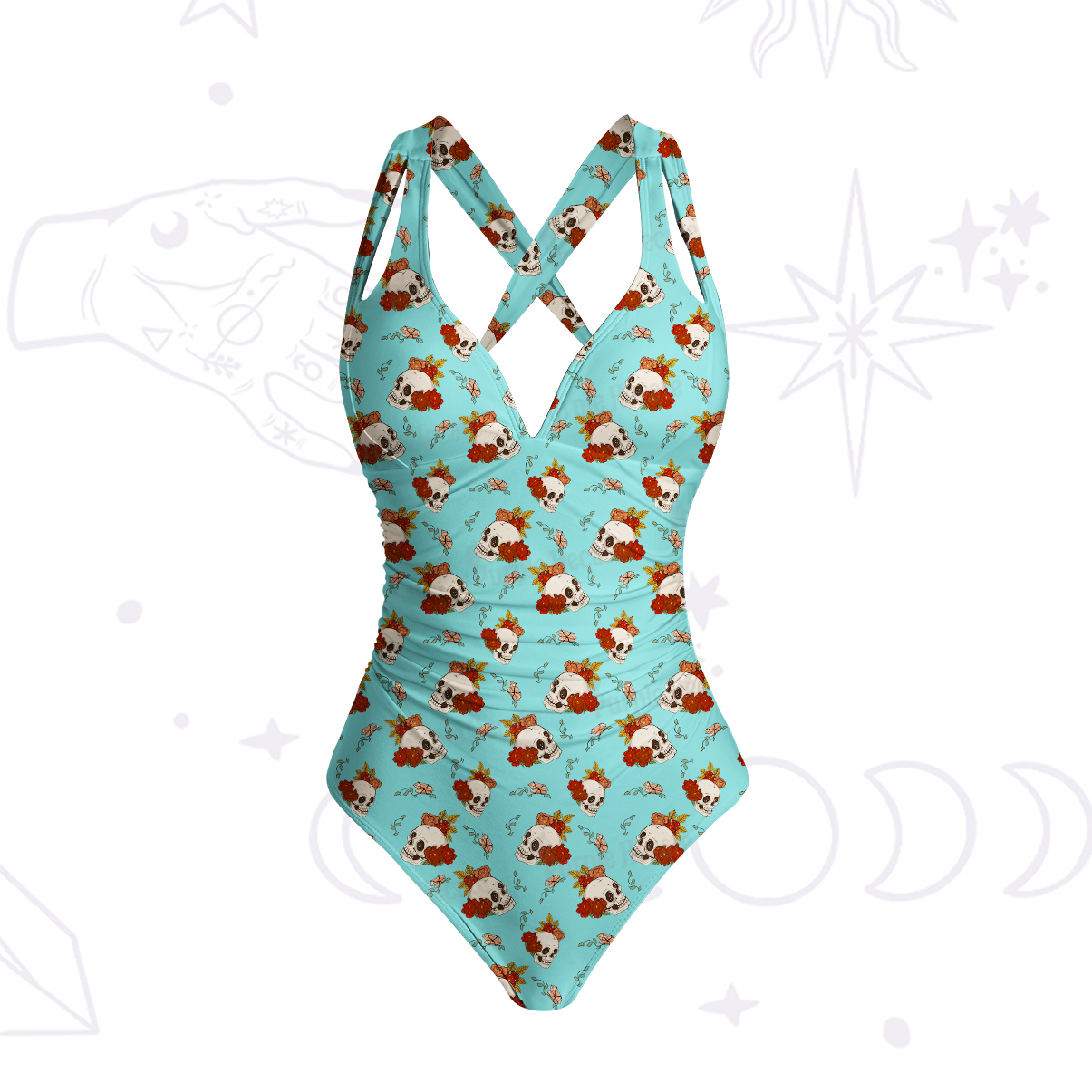 Purplehecate Flowers and Bones One-Piece Swimsuit