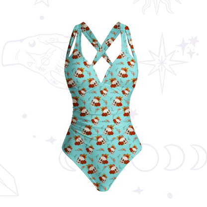 Purplehecate Flowers and Bones One-Piece Swimsuit