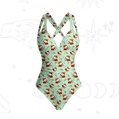 Purplehecate Flowers and Bones One-Piece Swimsuit