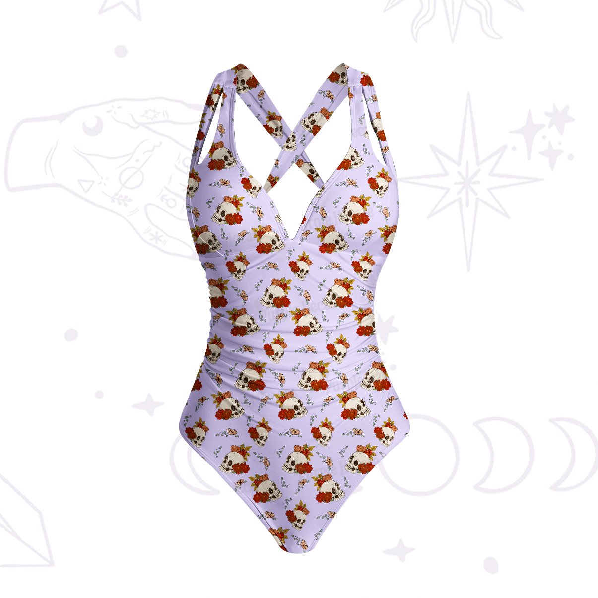Purplehecate Flowers and Bones One-Piece Swimsuit