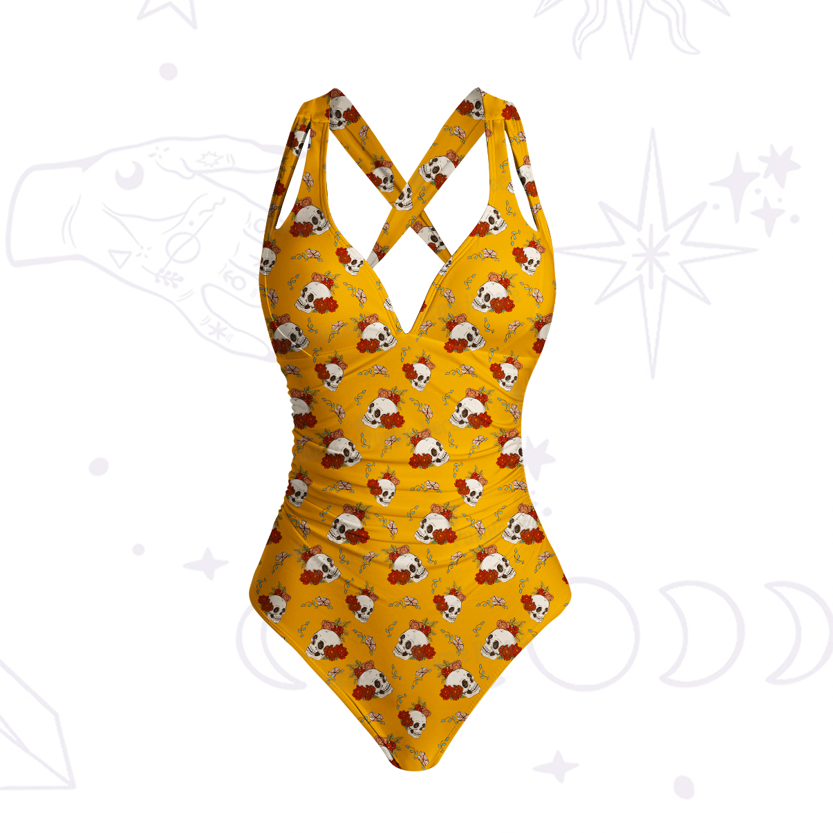 Purplehecate Flowers and Bones One-Piece Swimsuit