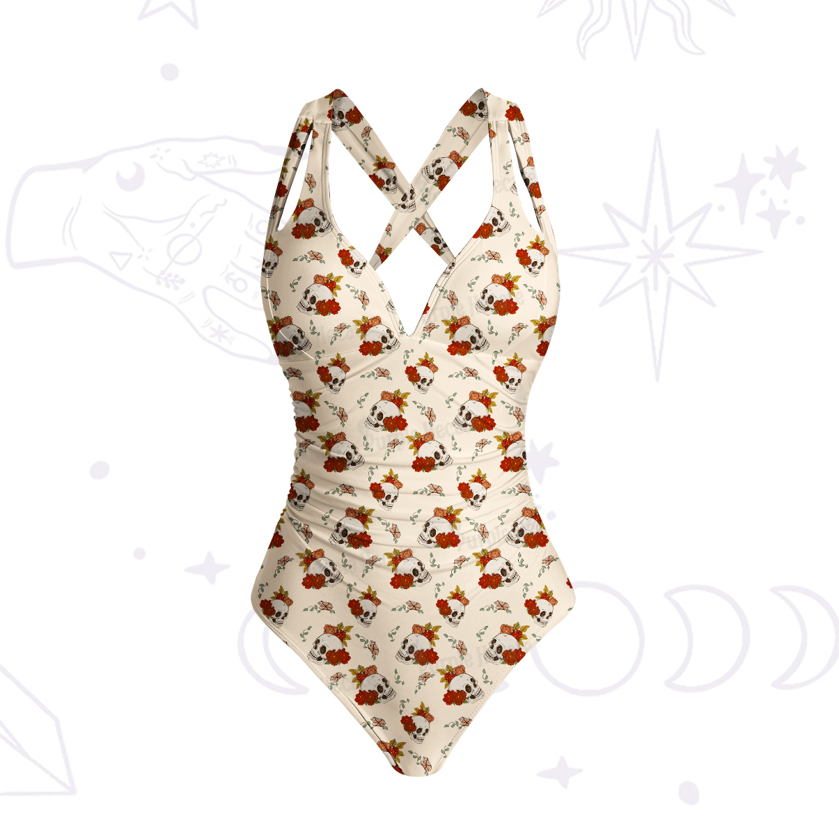 Purplehecate Flowers and Bones One-Piece Swimsuit