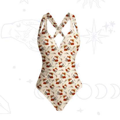 Purplehecate Flowers and Bones One-Piece Swimsuit
