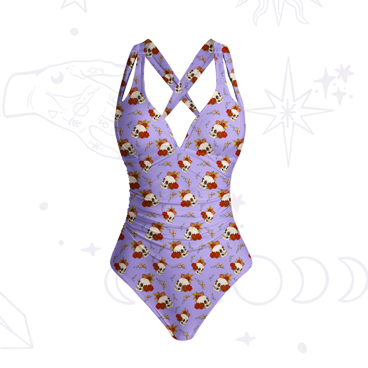 Purplehecate Flowers and Bones One-Piece Swimsuit