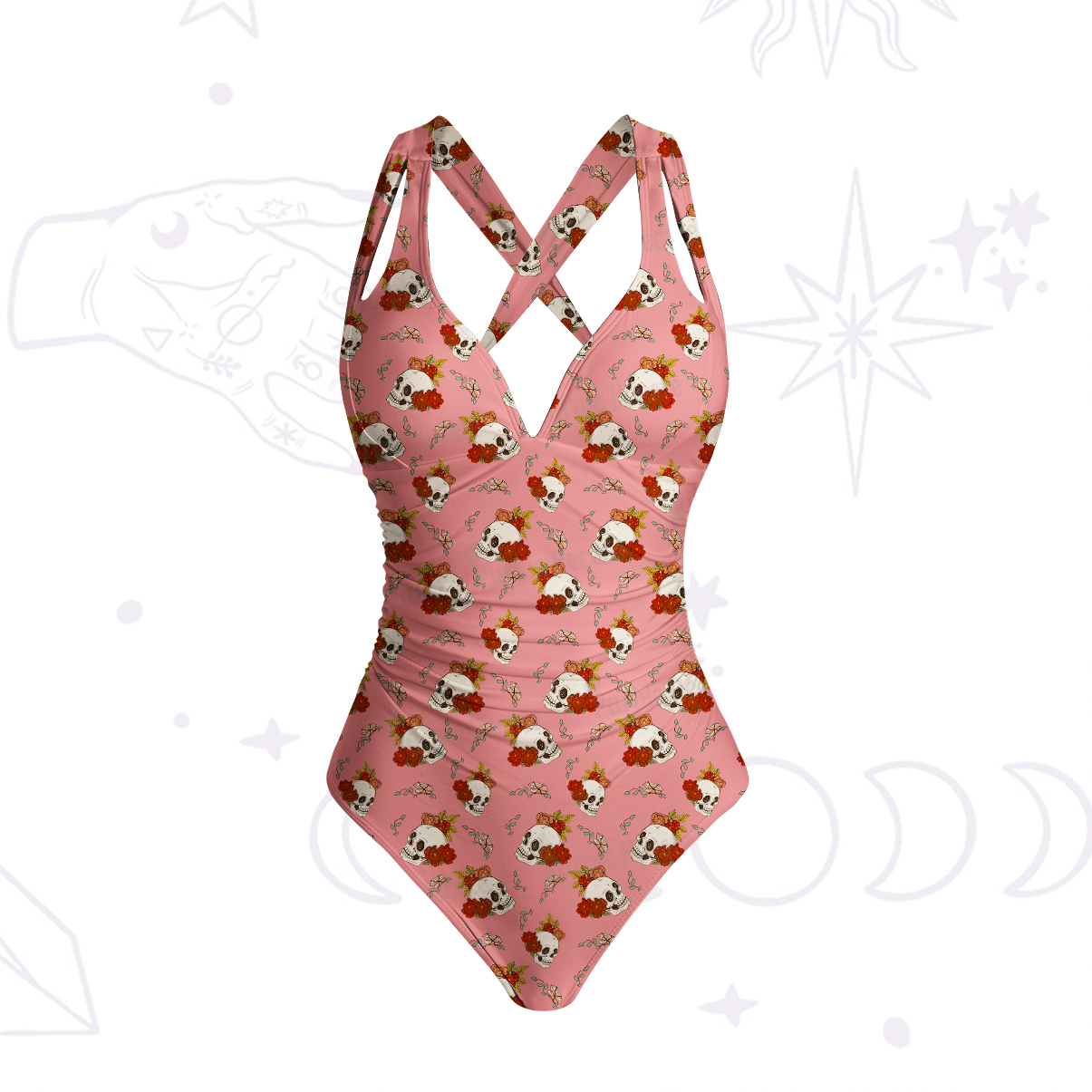 Purplehecate Flowers and Bones One-Piece Swimsuit