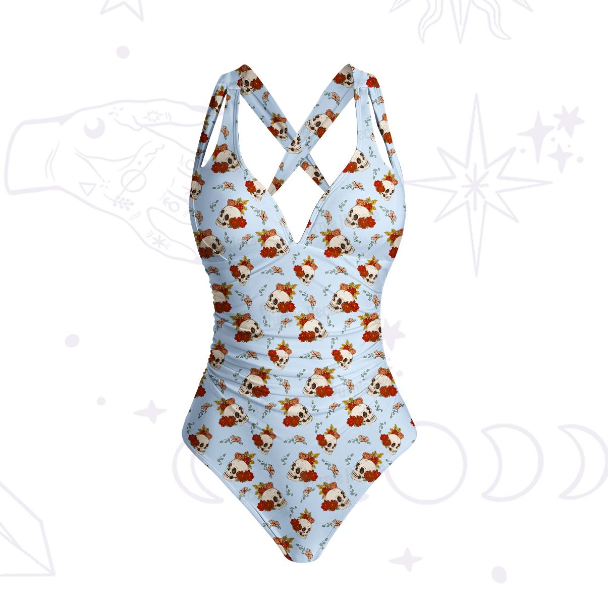 Purplehecate Flowers and Bones One-Piece Swimsuit