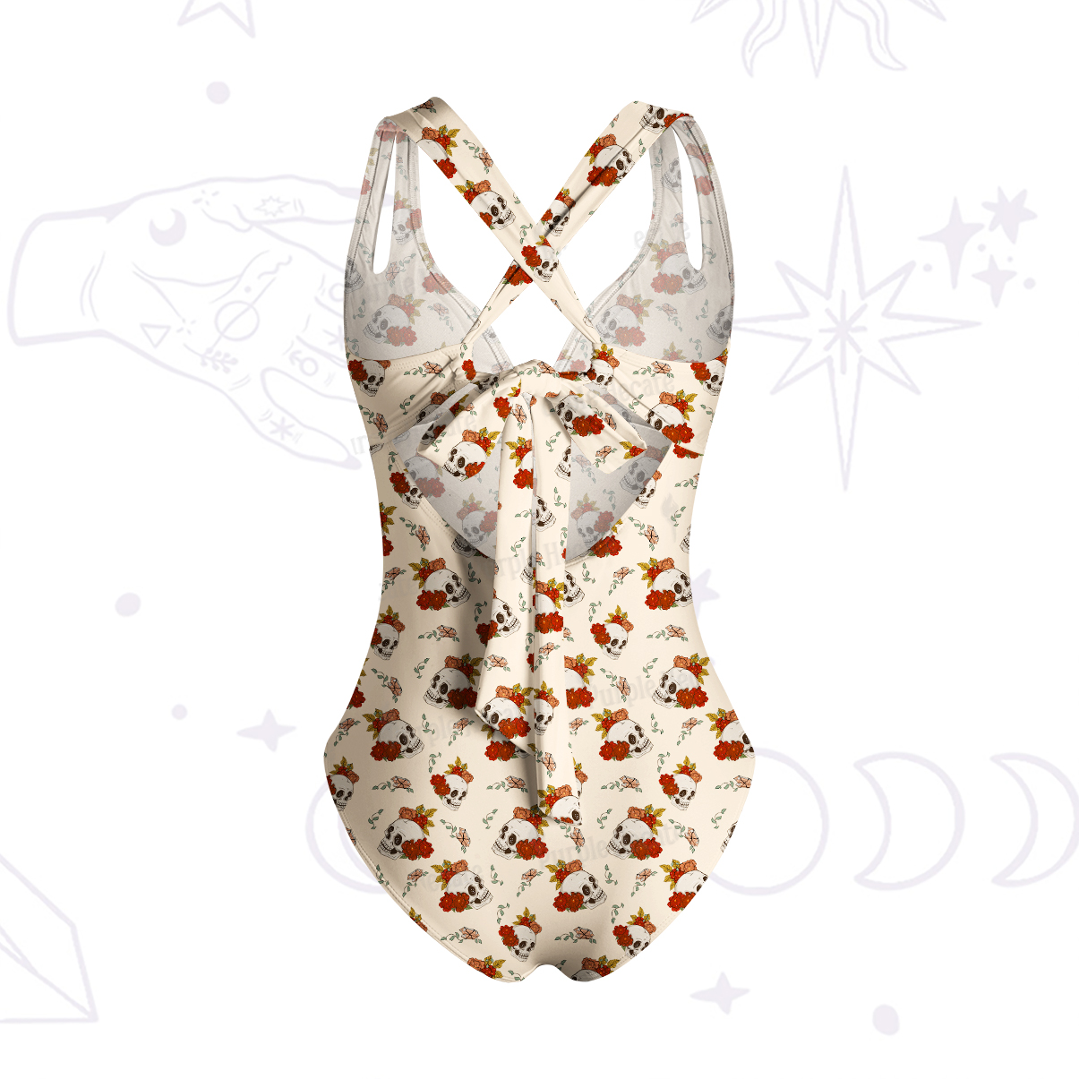Purplehecate Flowers and Bones One-Piece Swimsuit