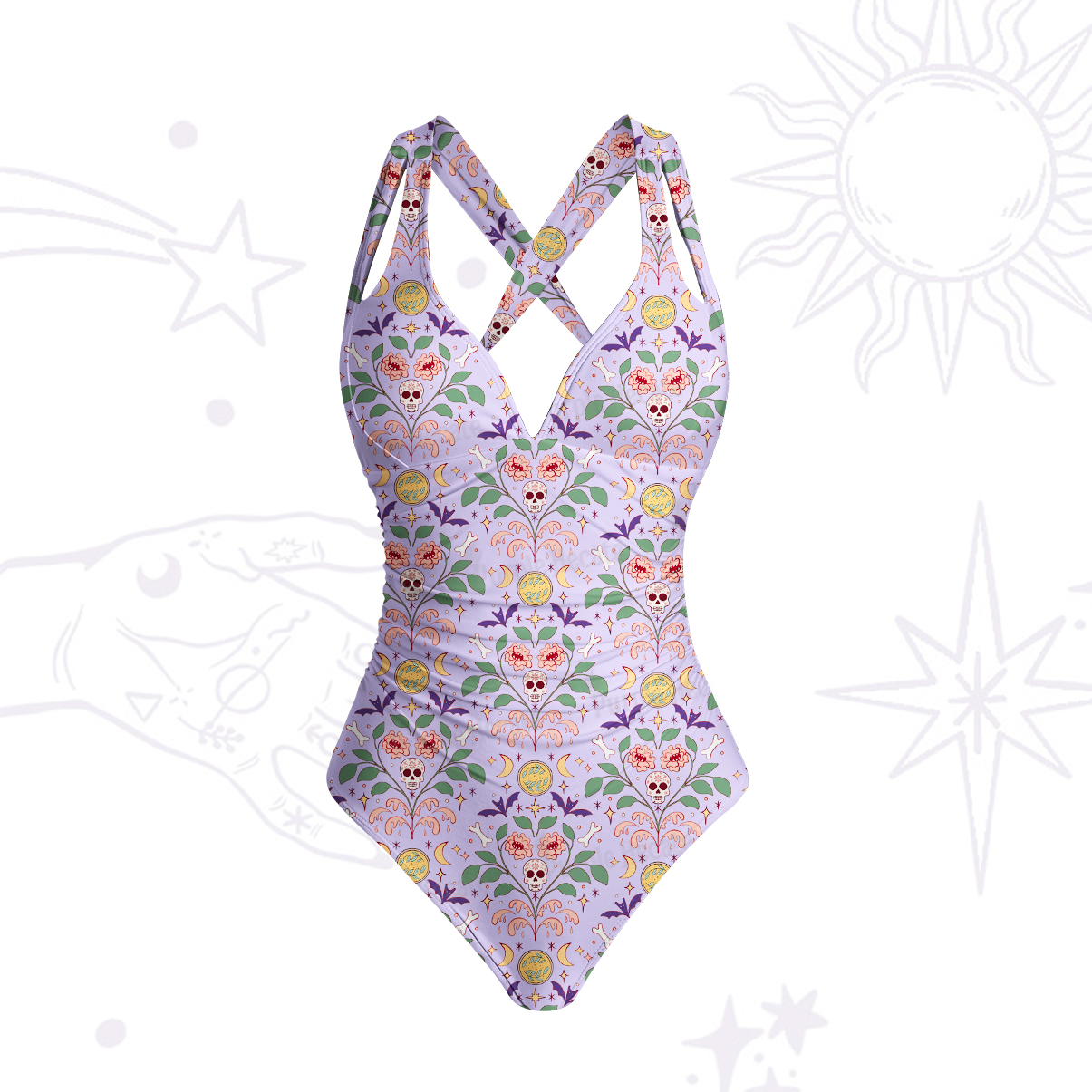 Purplehecate Gothic Floral Skeleton One-Piece Swimsuit