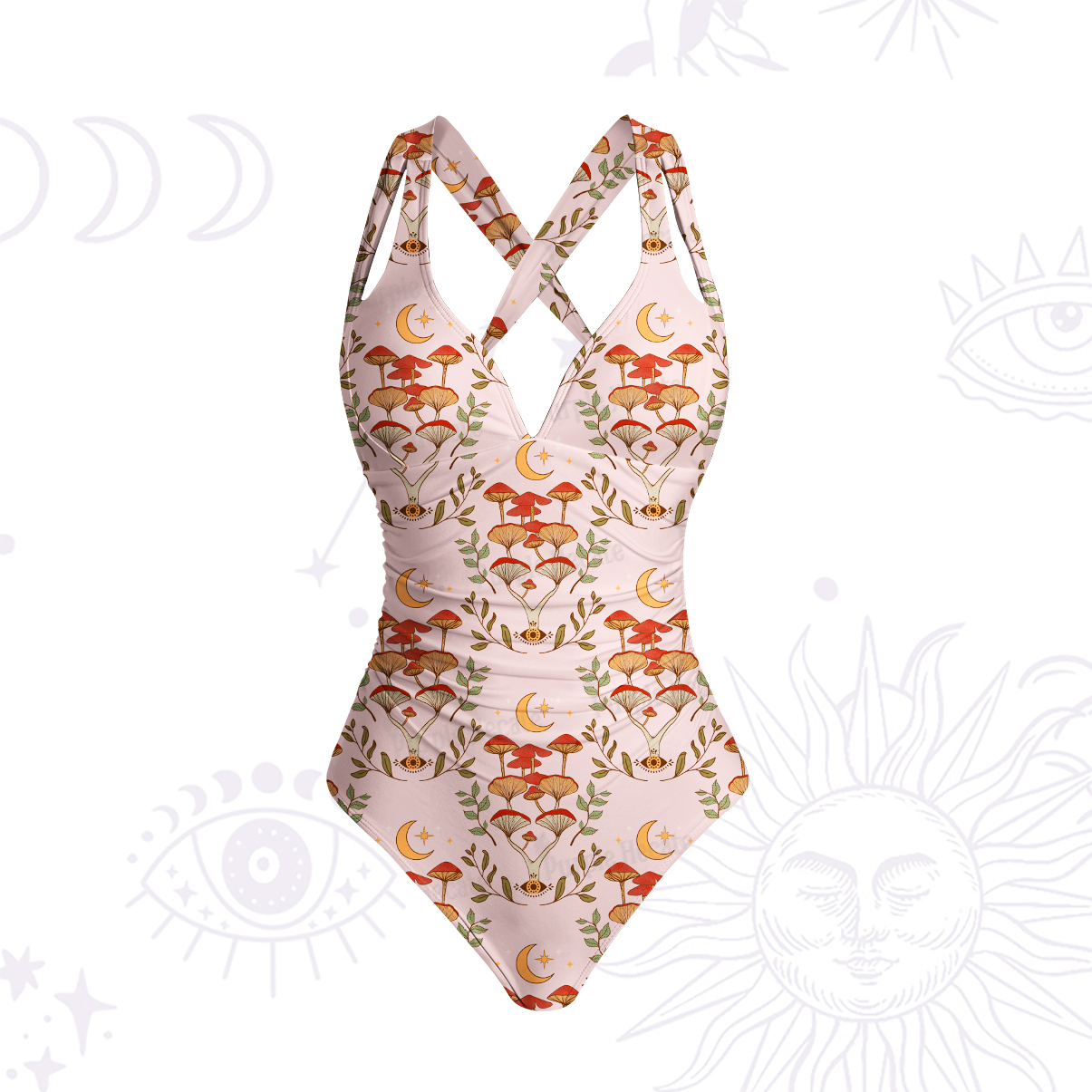 Purplehecate Psychedelic Mushrooms One-Piece Swimsuit
