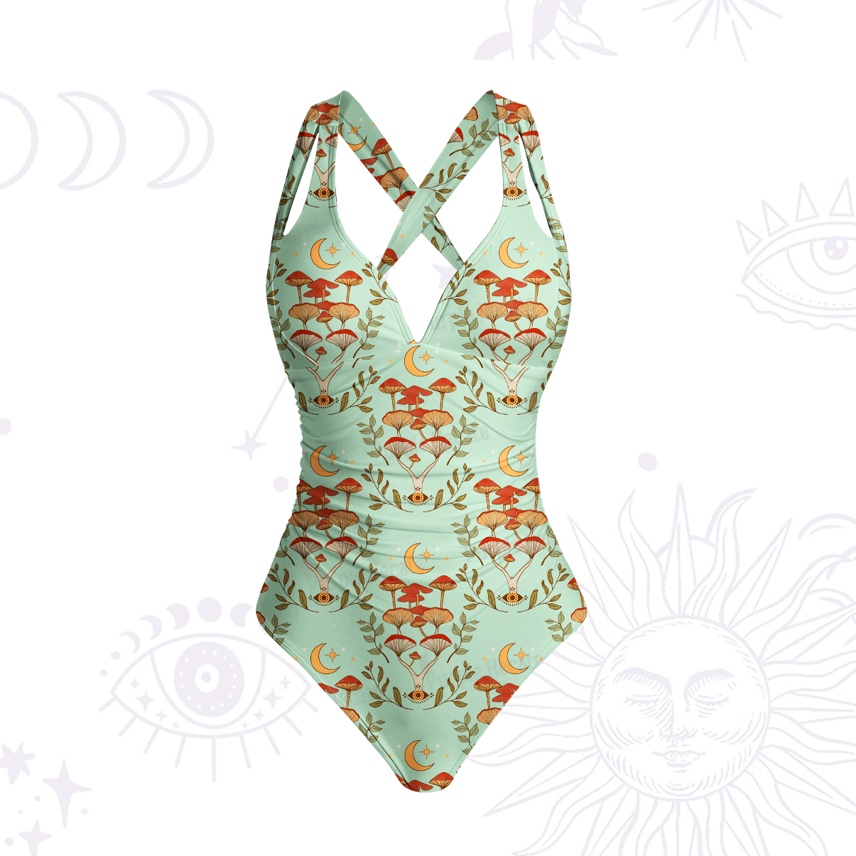 Purplehecate Psychedelic Mushrooms One-Piece Swimsuit