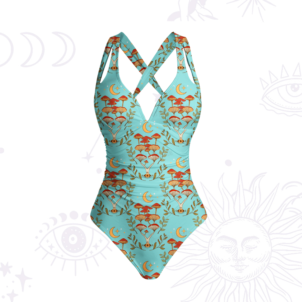 Purplehecate Psychedelic Mushrooms One-Piece Swimsuit