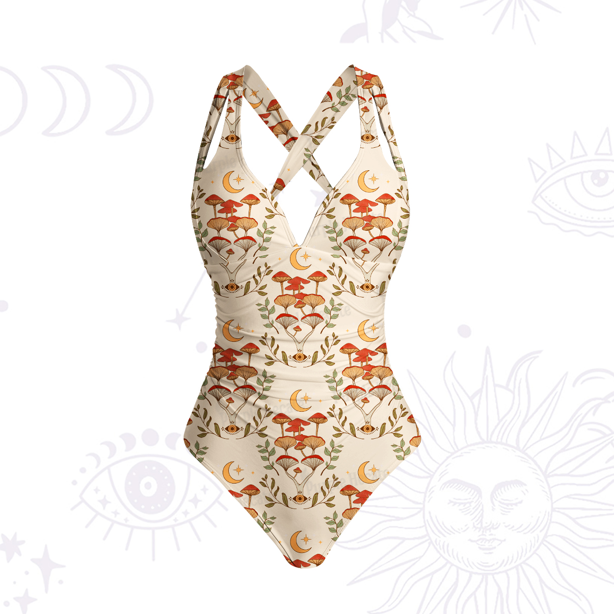 Purplehecate Psychedelic Mushrooms One-Piece Swimsuit