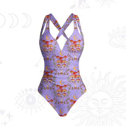 Purplehecate Psychedelic Mushrooms One-Piece Swimsuit