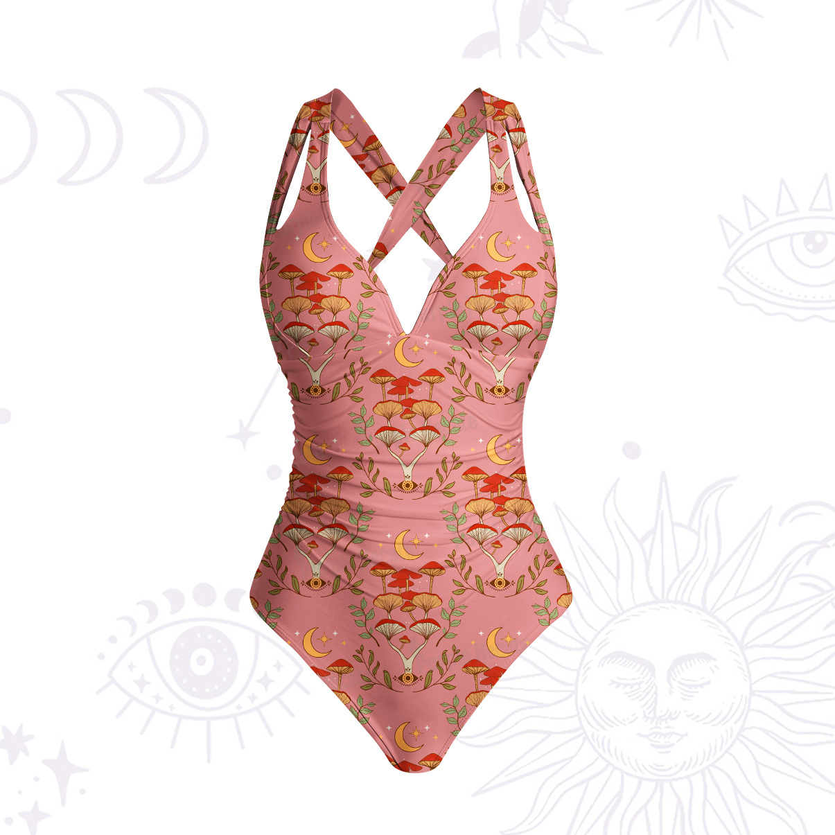 Purplehecate Psychedelic Mushrooms One-Piece Swimsuit