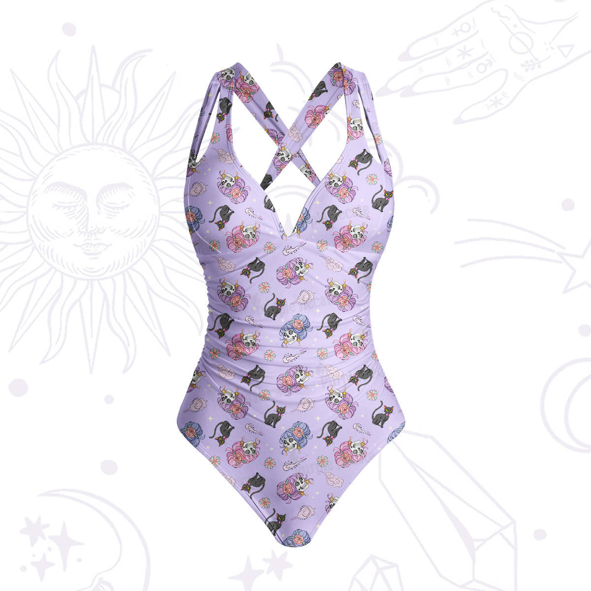 Purplehecate Magical Cat Skeleton Mom One-Piece Swimsuit
