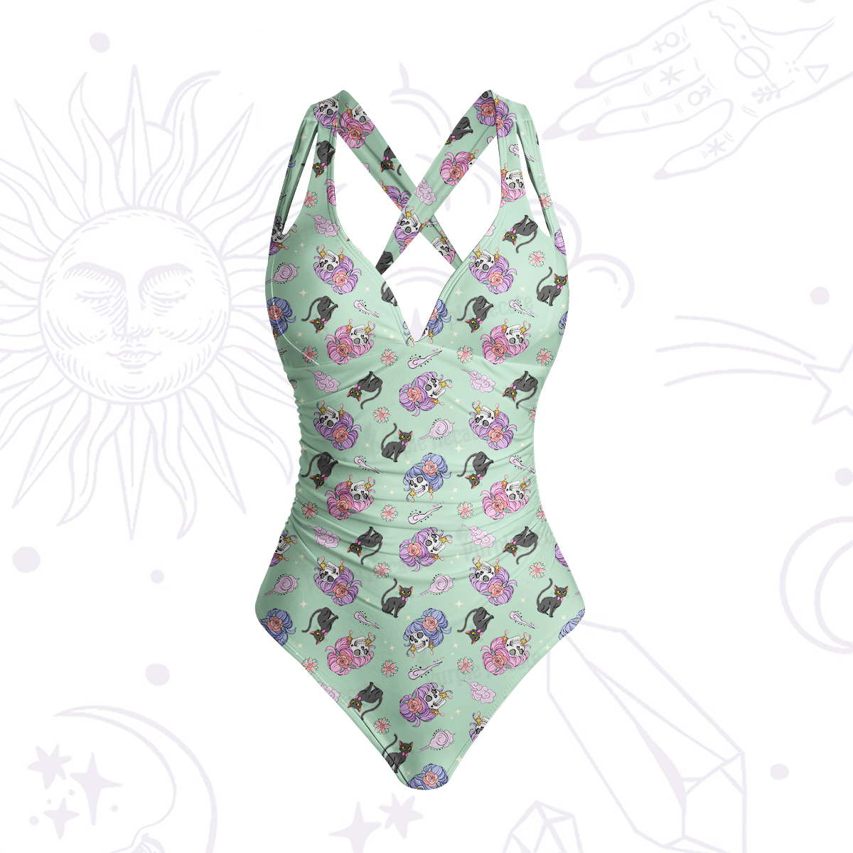 Purplehecate Magical Cat Skeleton Mom One-Piece Swimsuit