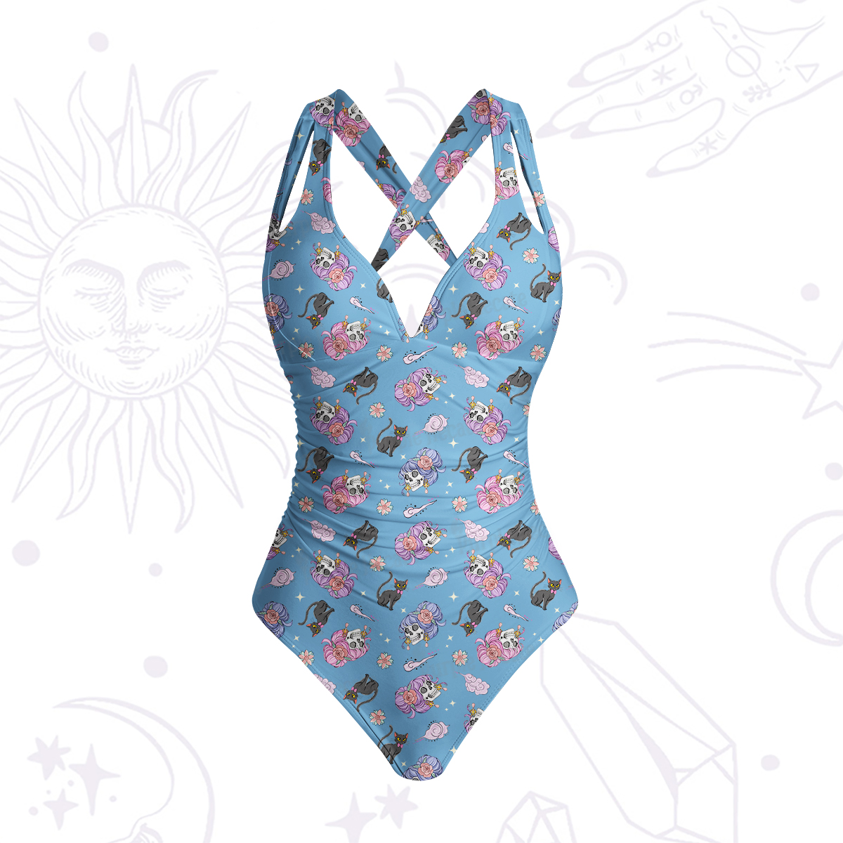 Purplehecate Magical Cat Skeleton Mom One-Piece Swimsuit