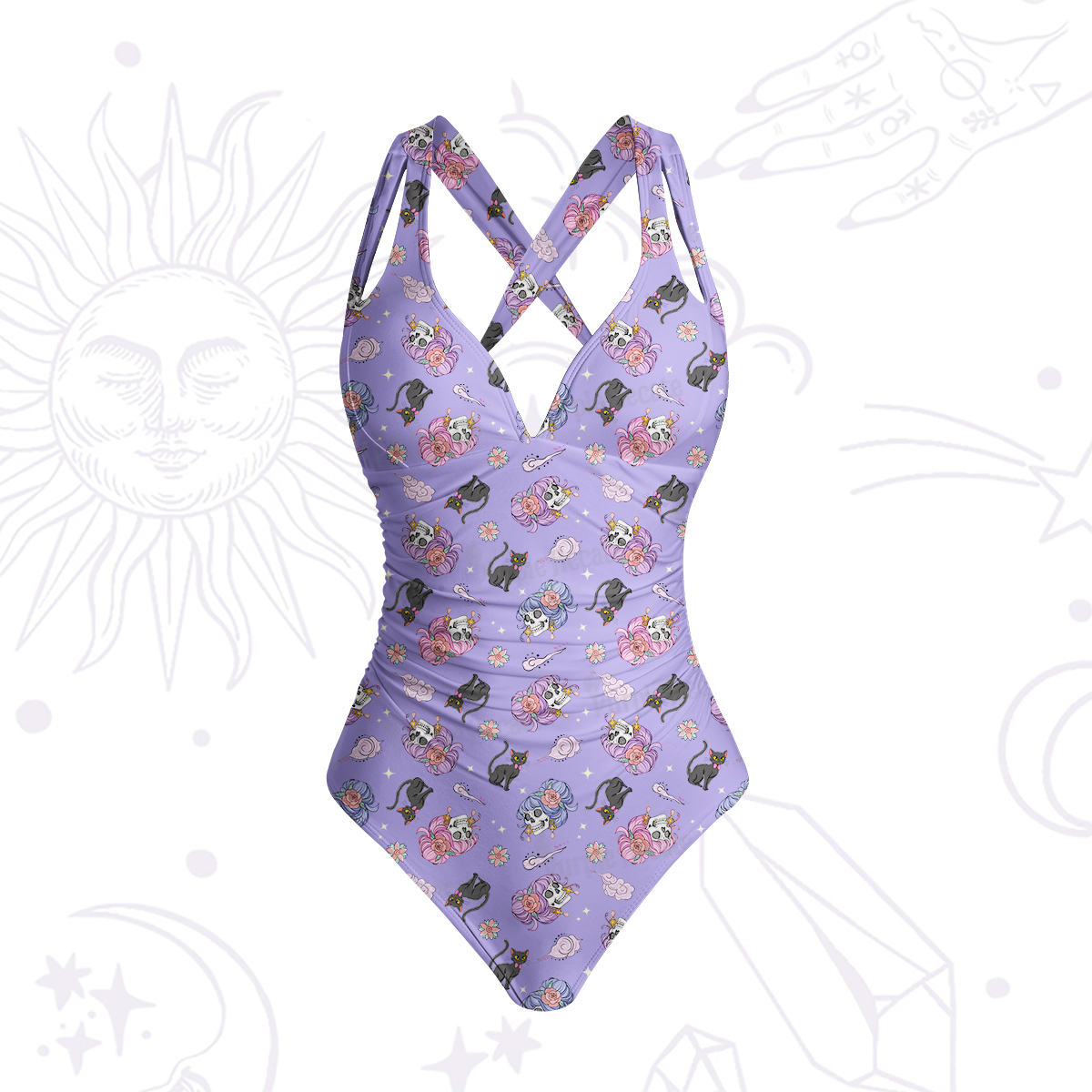 Purplehecate Magical Cat Skeleton Mom One-Piece Swimsuit