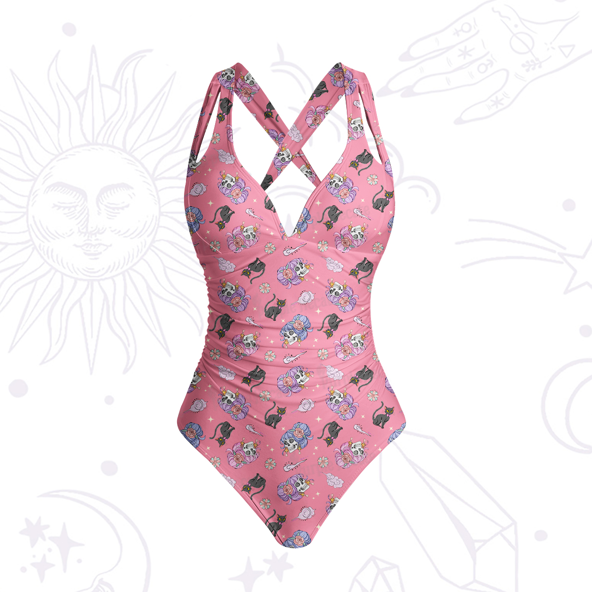 Purplehecate Magical Cat Skeleton Mom One-Piece Swimsuit