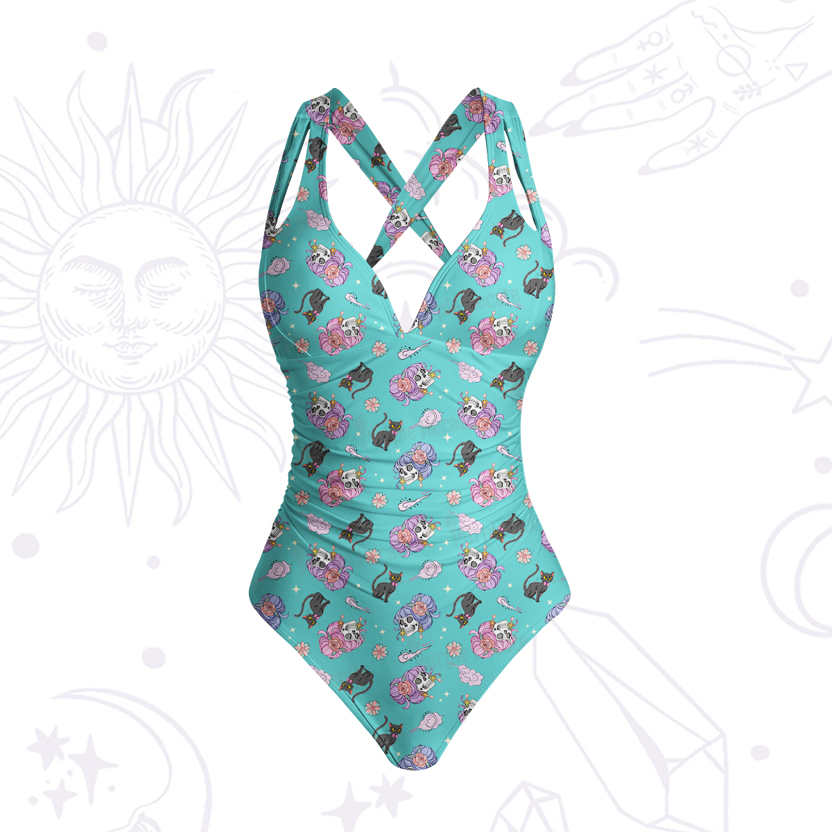 Purplehecate Magical Cat Skeleton Mom One-Piece Swimsuit