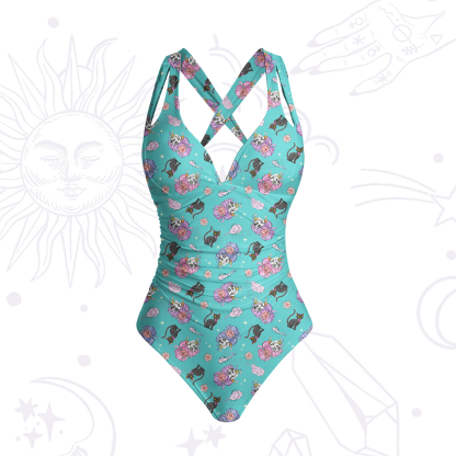 Purplehecate Magical Cat Skeleton Mom One-Piece Swimsuit