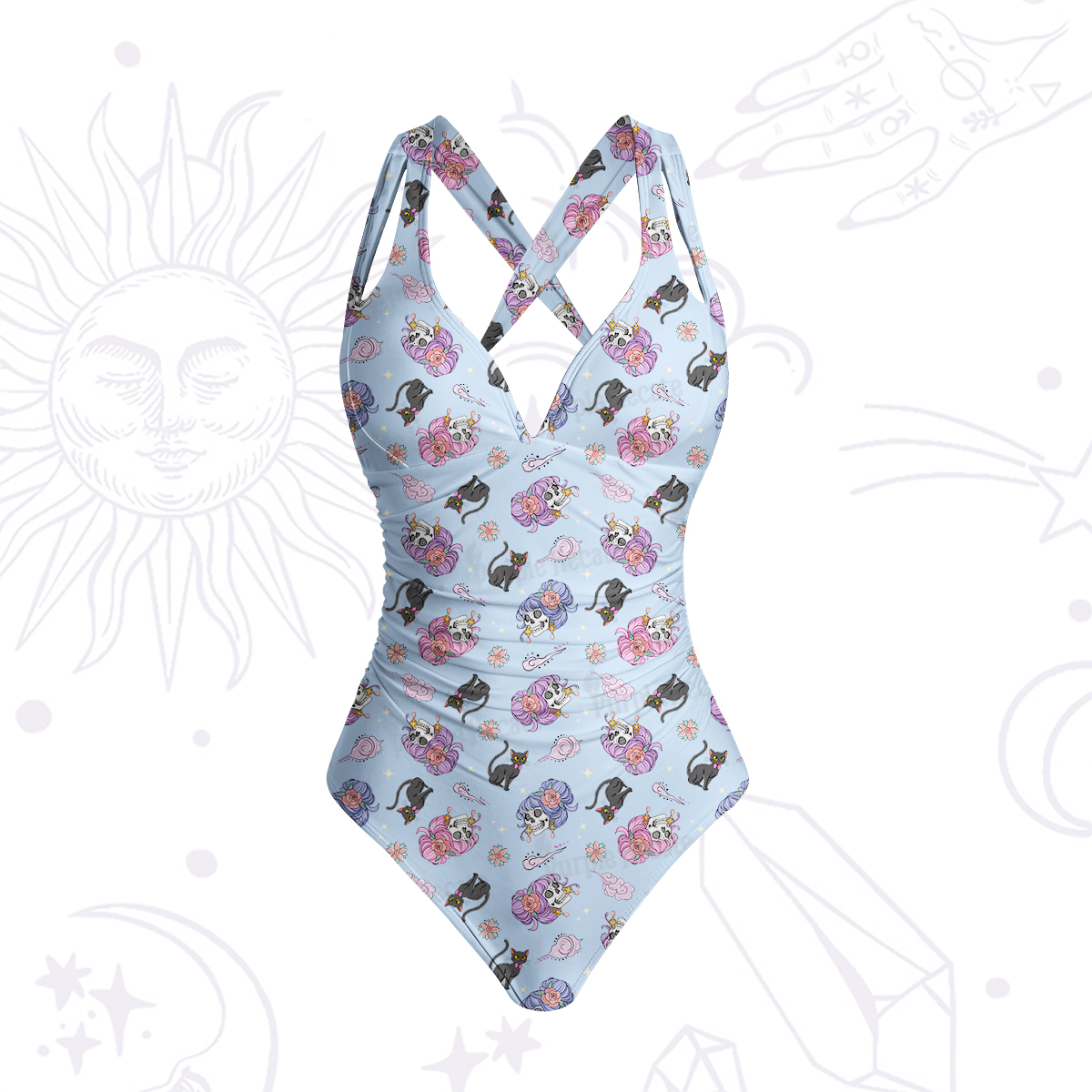 Purplehecate Magical Cat Skeleton Mom One-Piece Swimsuit