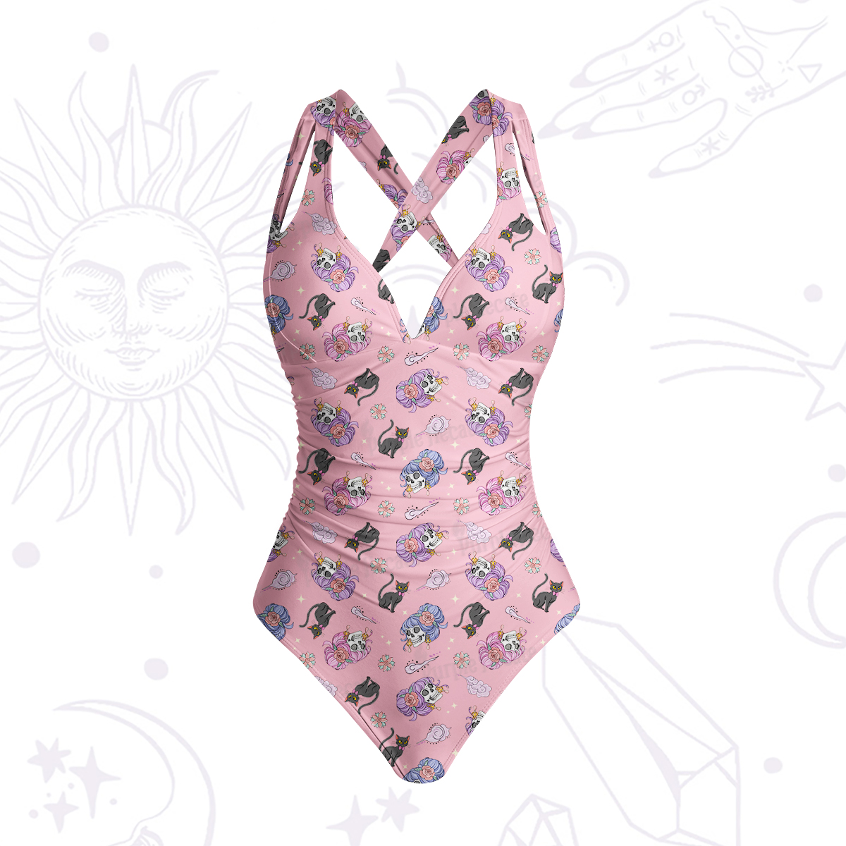 Purplehecate Magical Cat Skeleton Mom One-Piece Swimsuit