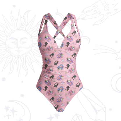 Purplehecate Magical Cat Skeleton Mom One-Piece Swimsuit