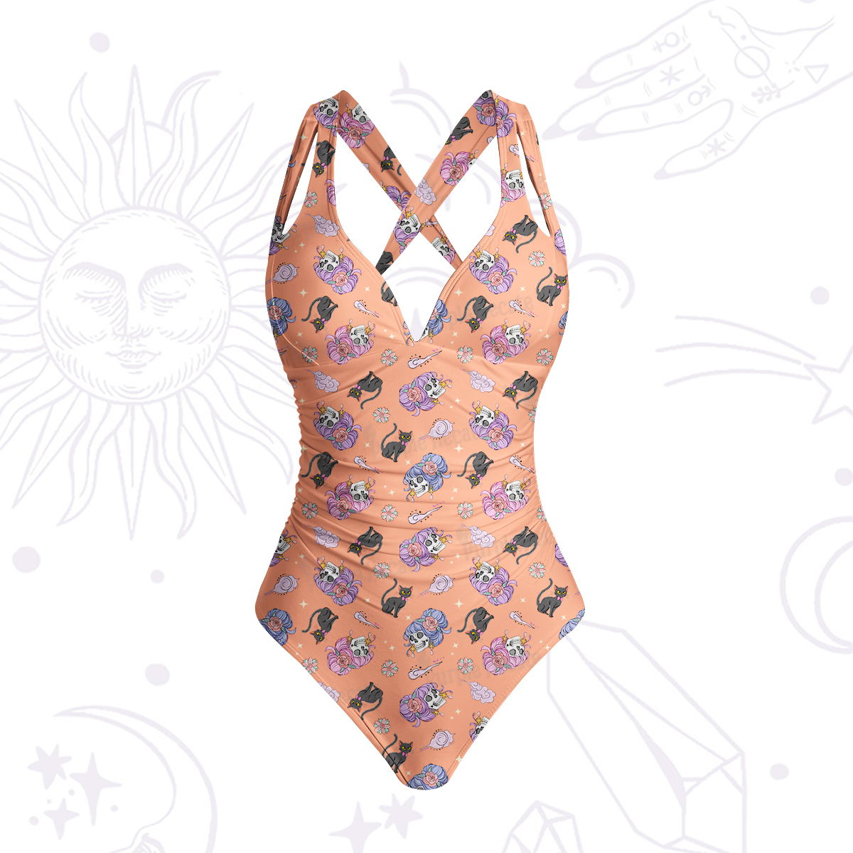 Purplehecate Magical Cat Skeleton Mom One-Piece Swimsuit