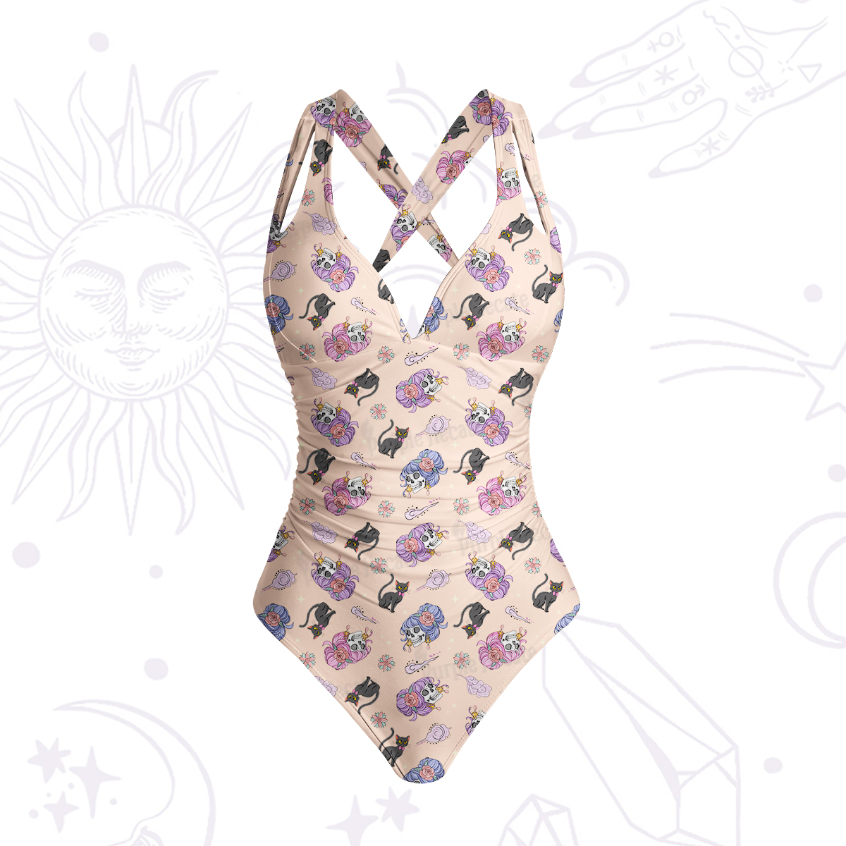 Purplehecate Magical Cat Skeleton Mom One-Piece Swimsuit