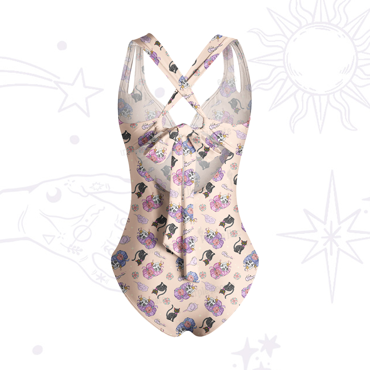 Purplehecate Magical Cat Skeleton Mom One-Piece Swimsuit