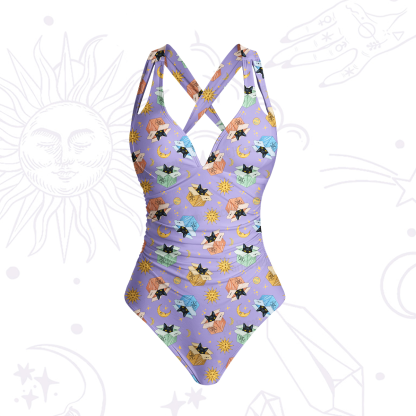 Purplehecate Magical Black Cat One-Piece Swimsuit