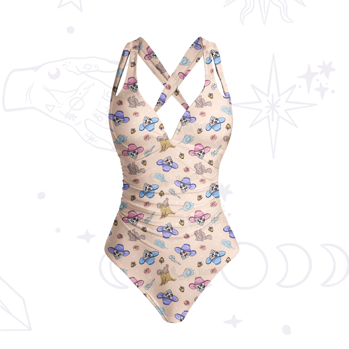 Purplehecate Magical Cowboy Skull One-Piece Swimsuit