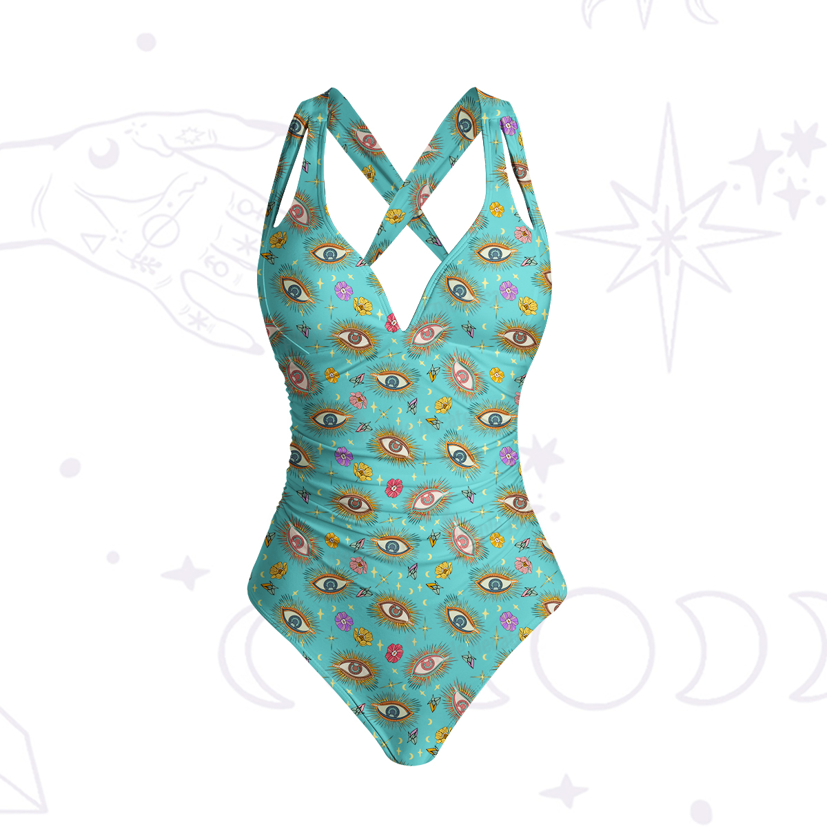 Purplehecate Evil Eye Pattern One-Piece Swimsuit