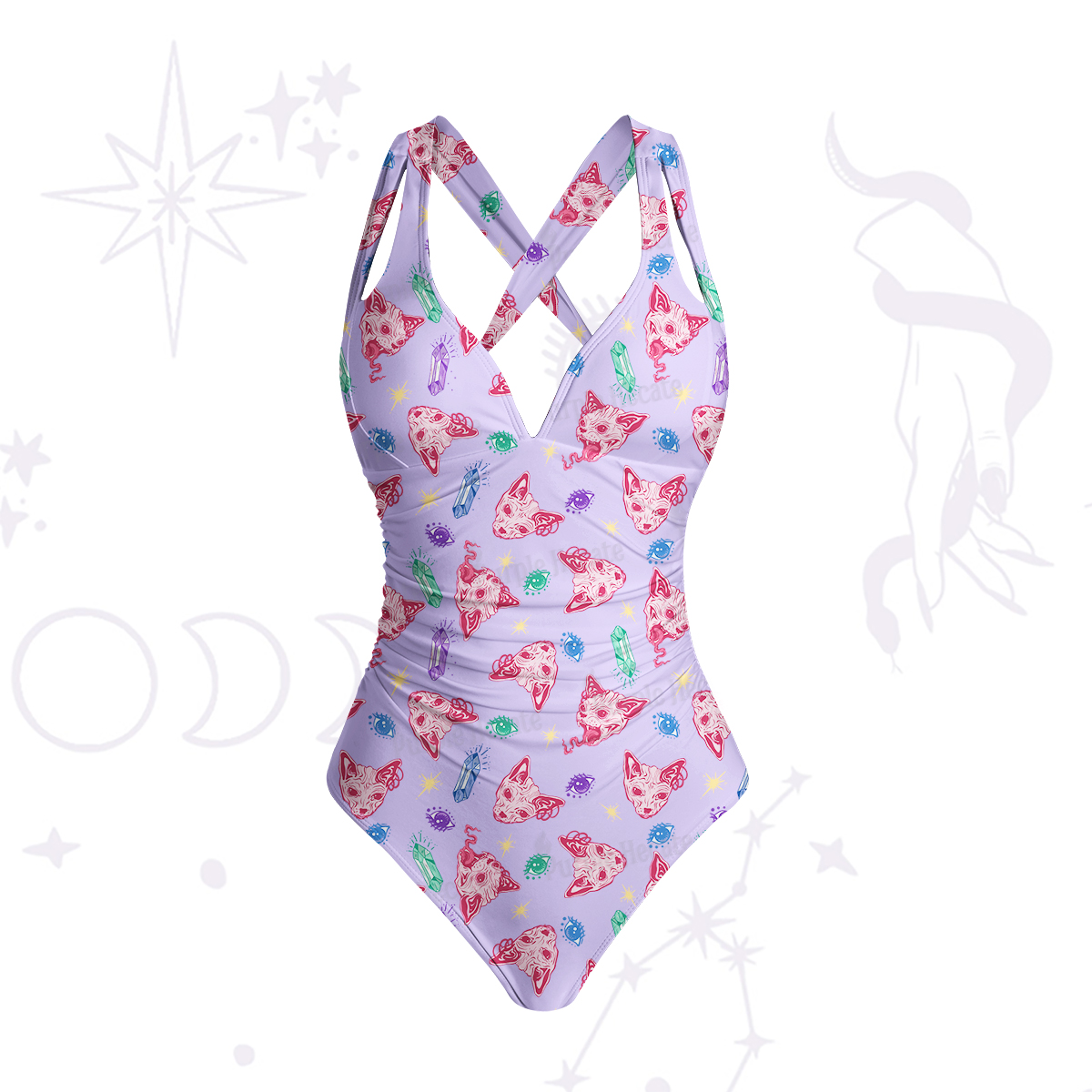 Purplehecate Crystal Cat Skull Swimsuit
