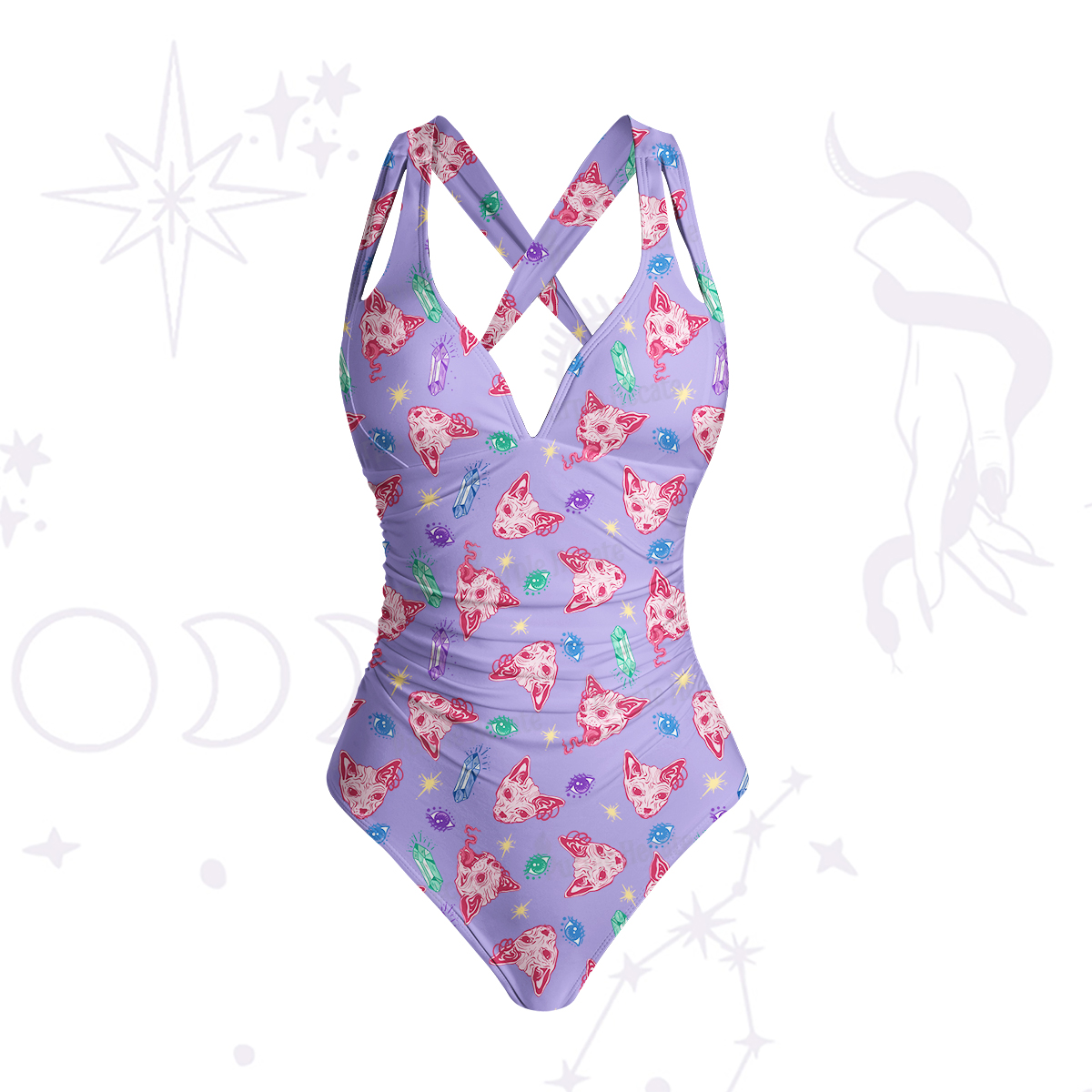 Purplehecate Crystal Cat Skull Swimsuit