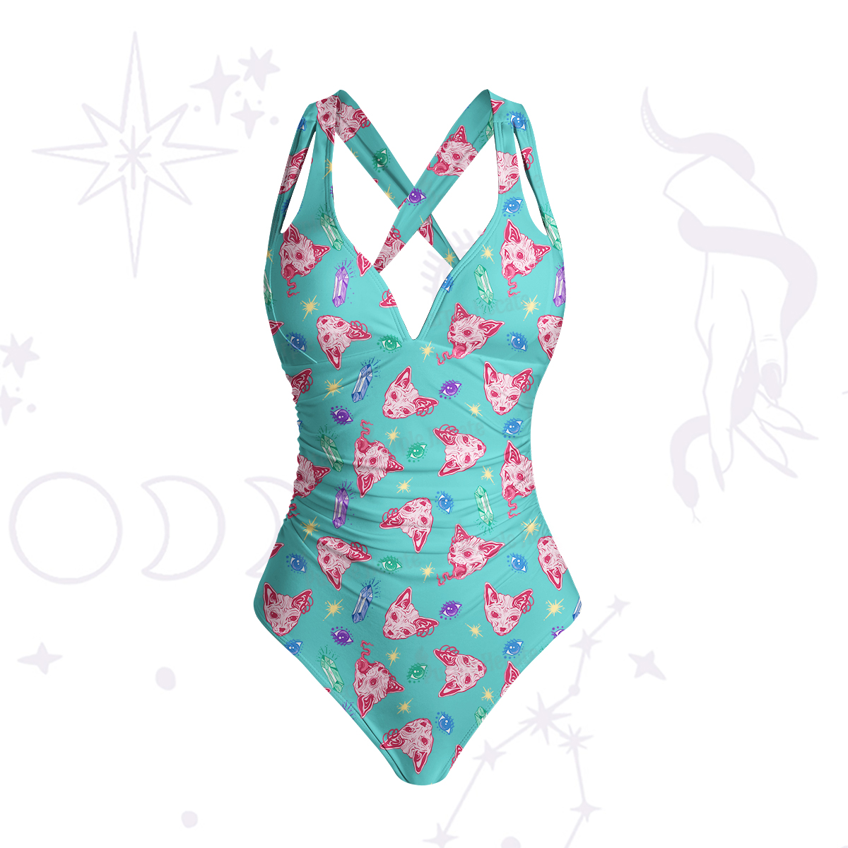 Purplehecate Crystal Cat Skull Swimsuit