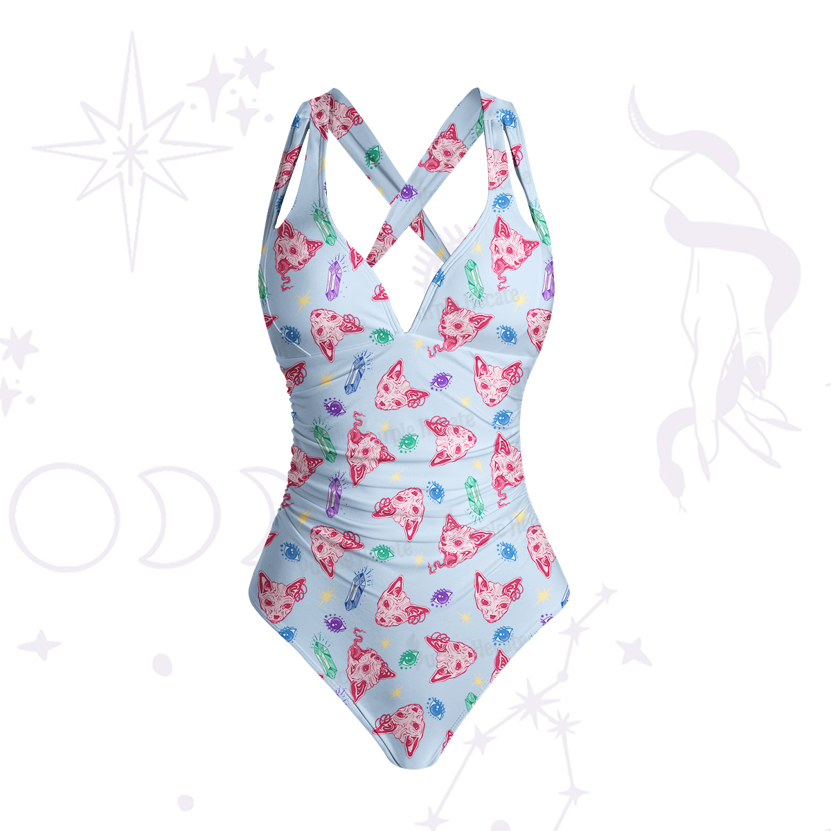 Purplehecate Crystal Cat Skull Swimsuit