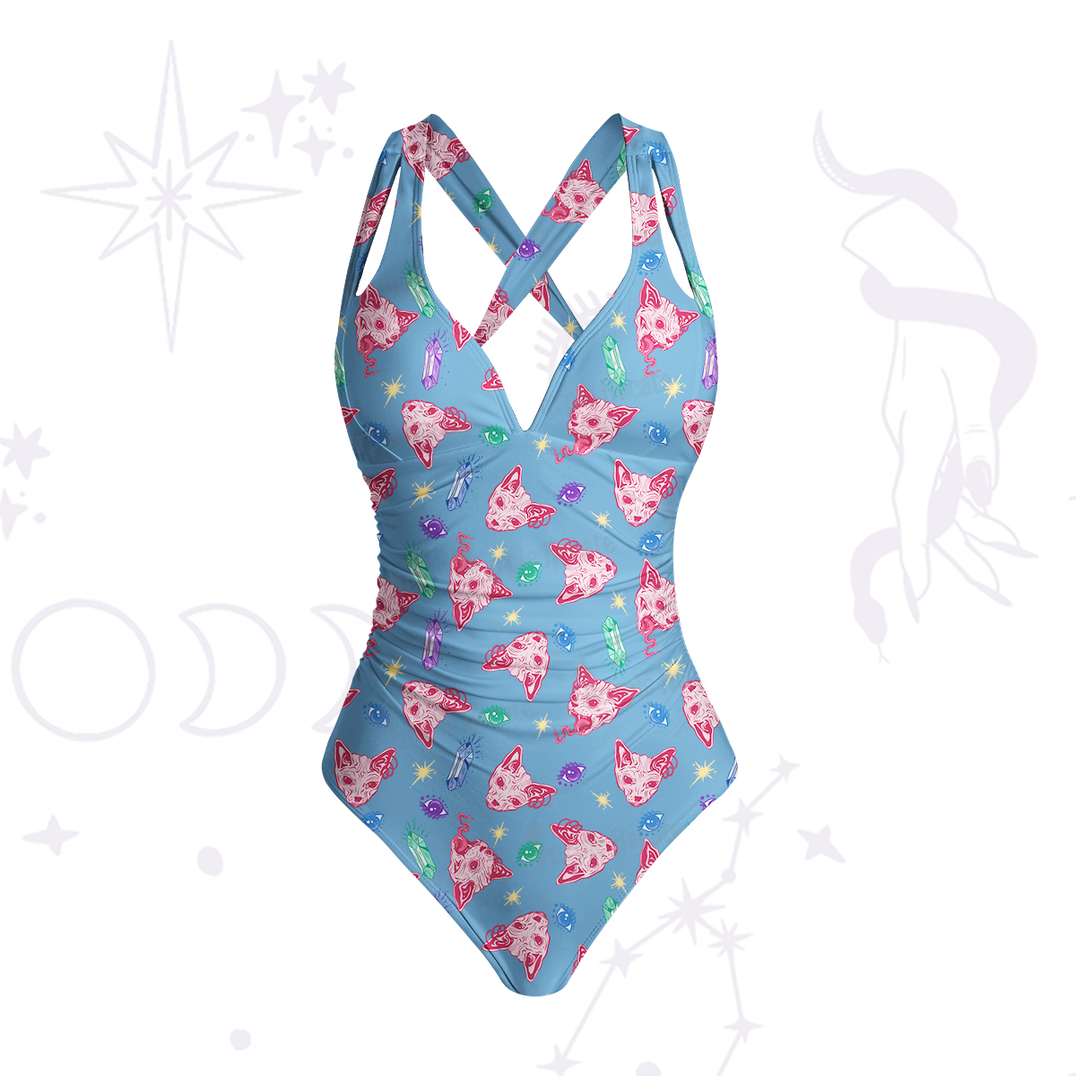 Purplehecate Crystal Cat Skull Swimsuit