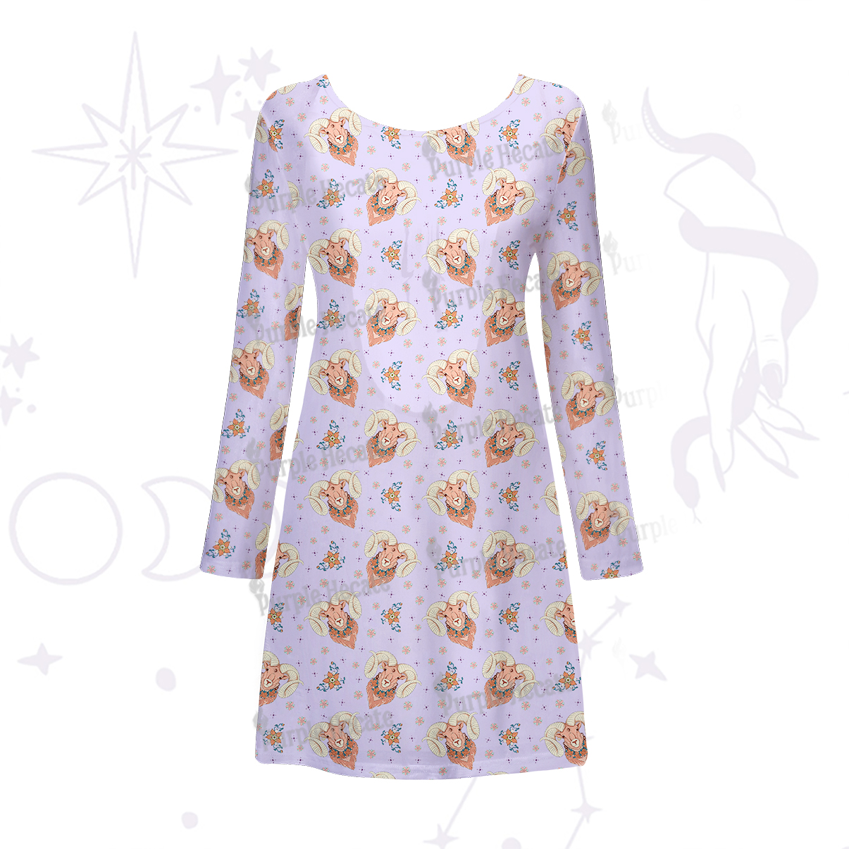 Purplehecate Aries Spirit Zodiac Beachwear Cover-Up Dress