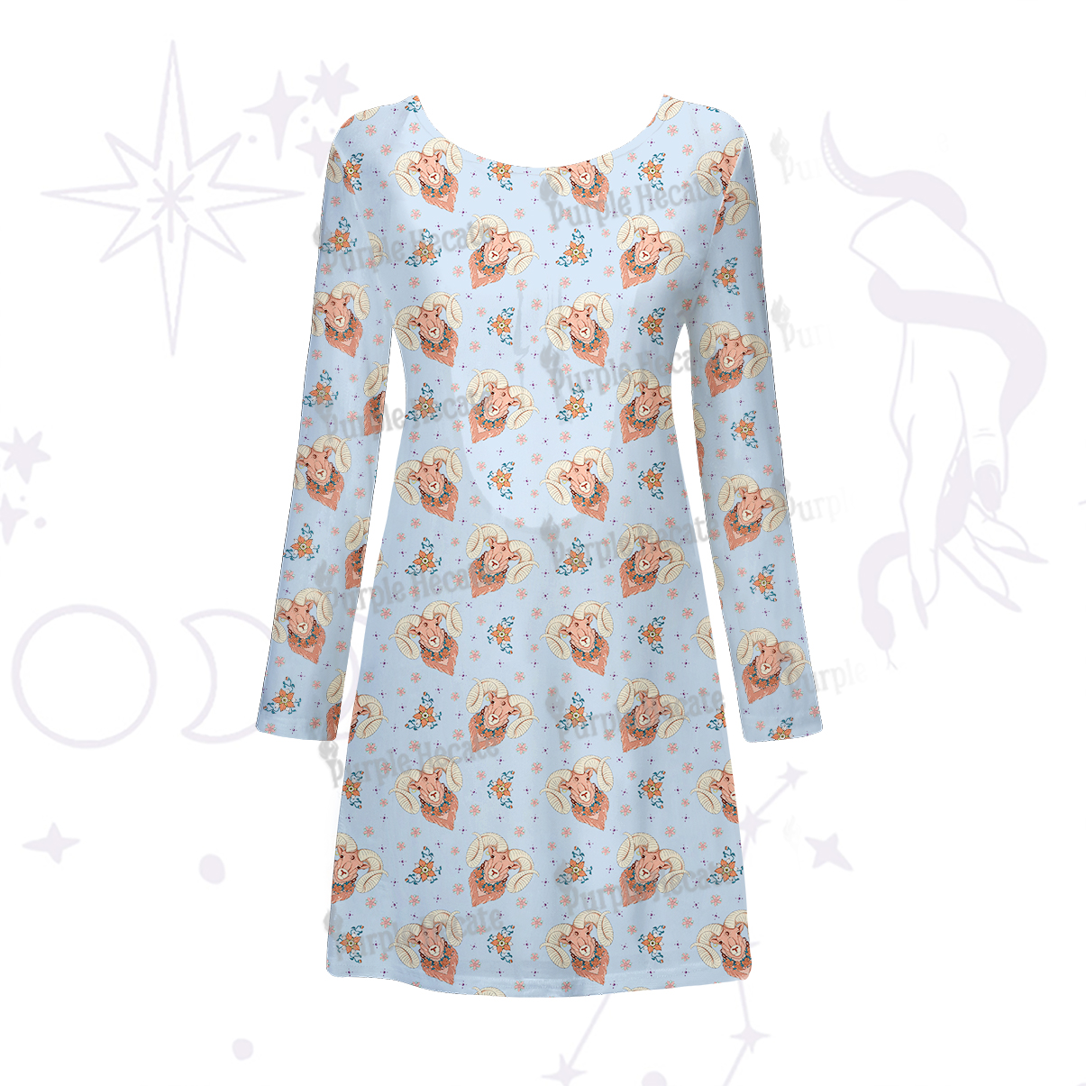 Purplehecate Aries Spirit Zodiac Beachwear Cover-Up Dress