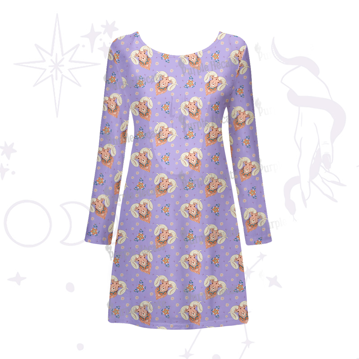 Purplehecate Aries Spirit Zodiac Beachwear Cover-Up Dress