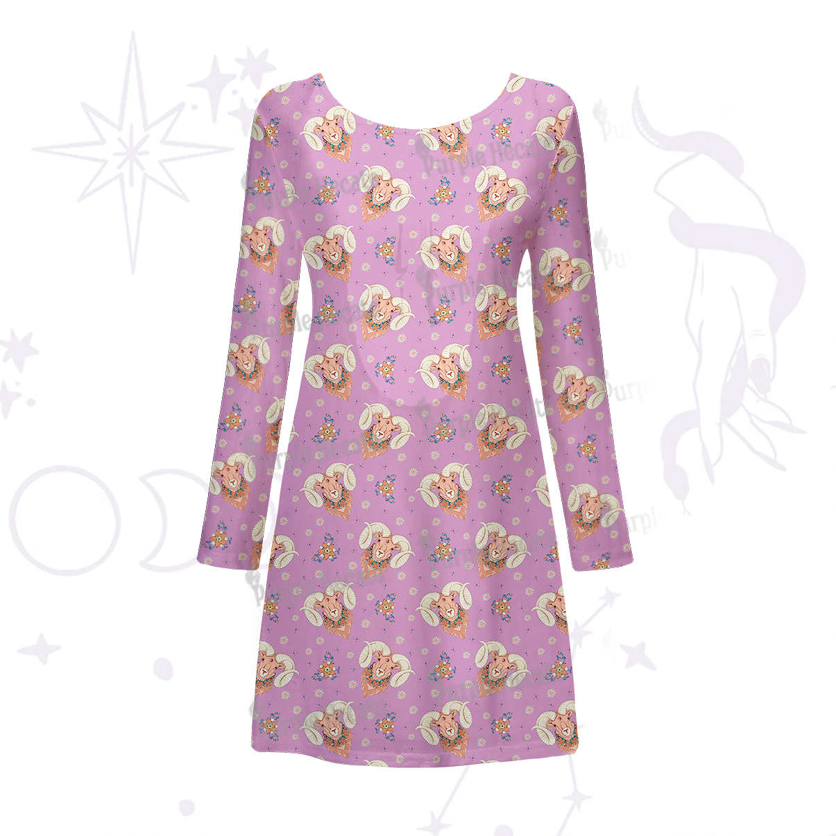 Purplehecate Aries Spirit Zodiac Beachwear Cover-Up Dress