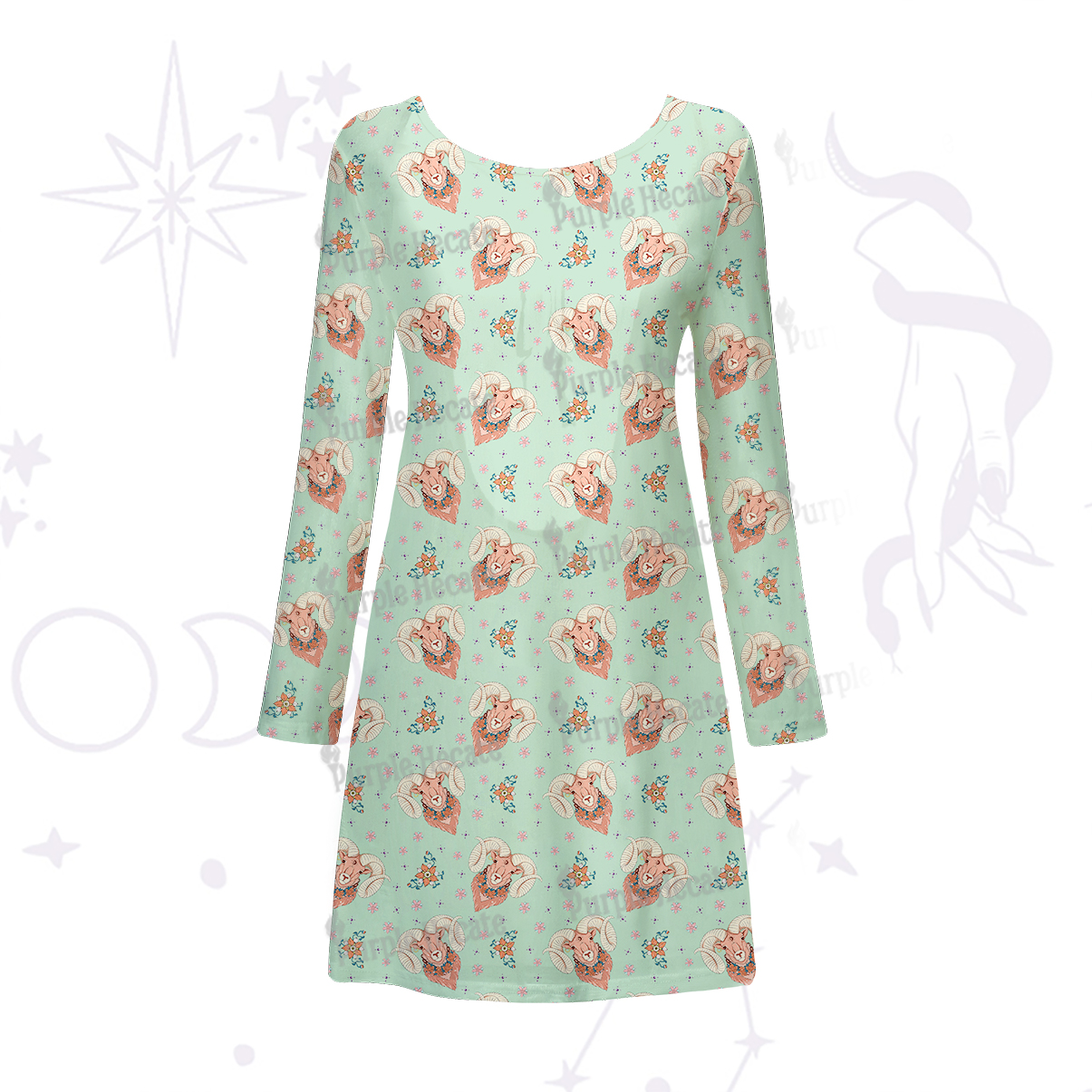 Purplehecate Aries Spirit Zodiac Beachwear Cover-Up Dress