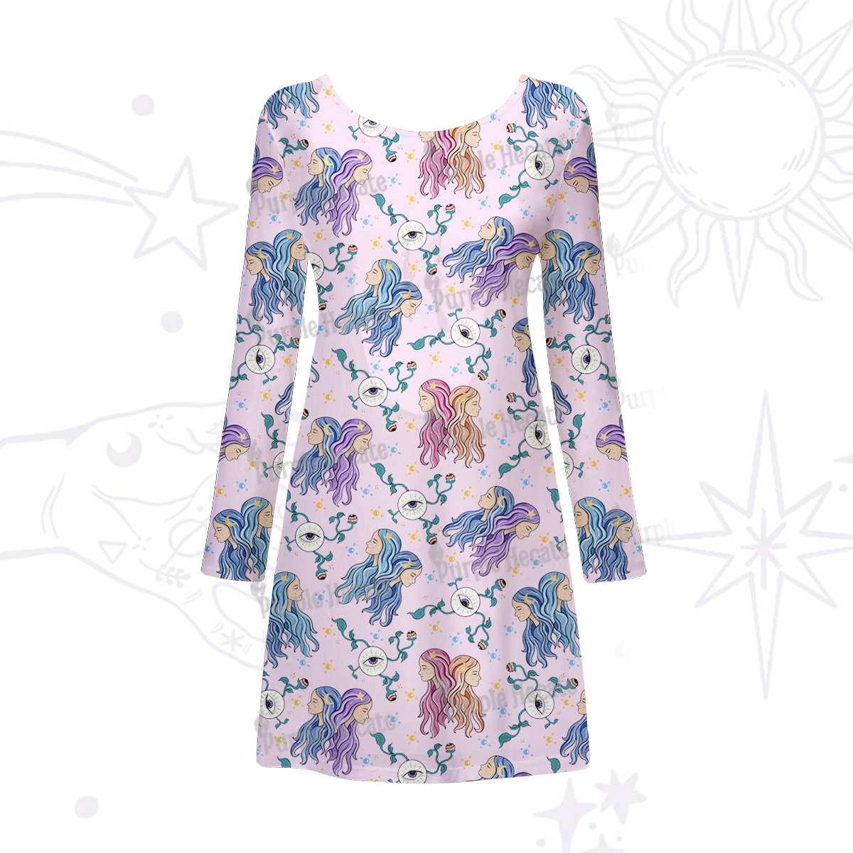 Purplehecate Gemini Spirit Zodiac Beachwear Cover-Up Dress