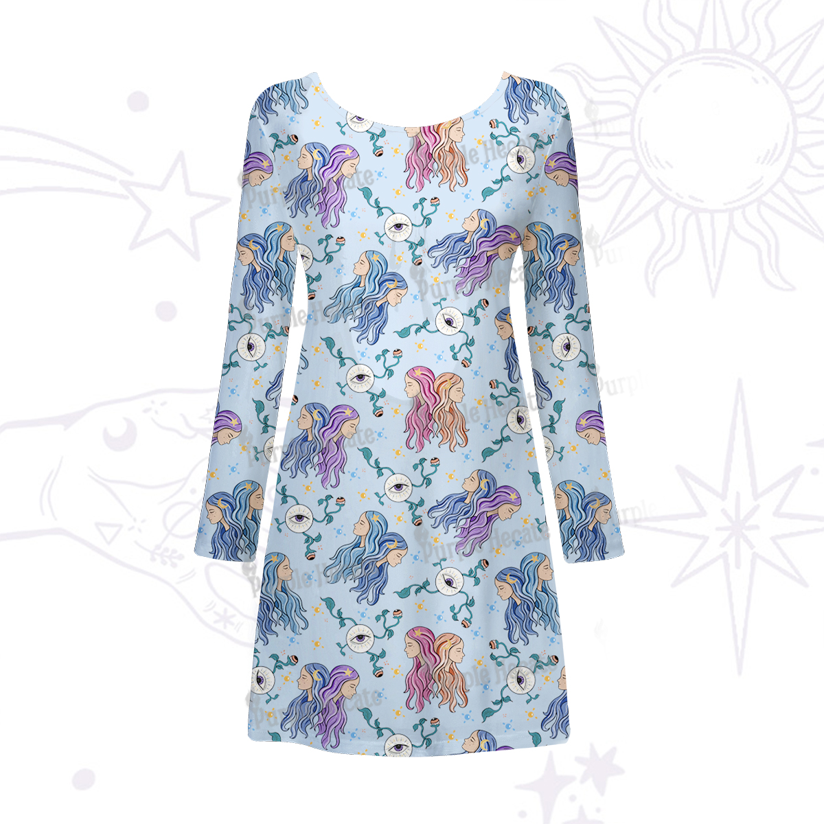 Purplehecate Gemini Spirit Zodiac Beachwear Cover-Up Dress